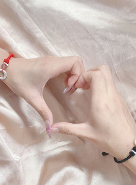 批发足银中国风马年本命年红绳男女士纯银平安扣手绳情侣款一对