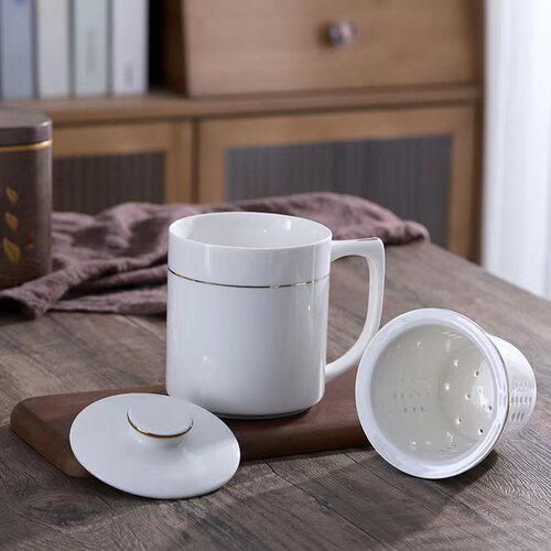 马克杯带盖过滤网办公室泡茶杯茶水分离杯茶隔杯家用客厅陶瓷杯子 - 图0