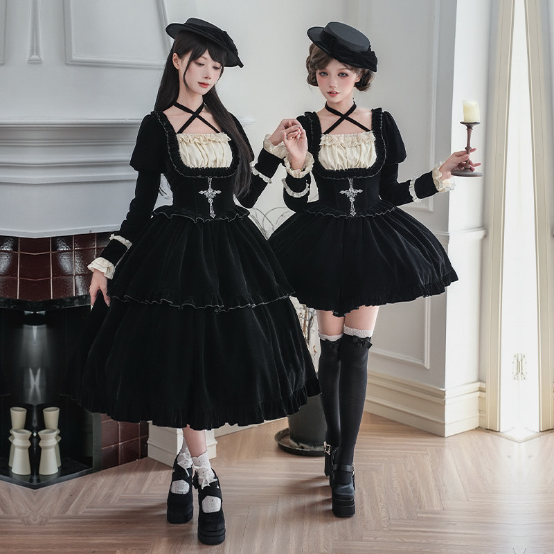 【默示录】withpuji原创设计 方领腰部鱼骨丝绒op双子秋冬lolita,淘宝优惠券,粉丝福利购,淘宝优惠卷