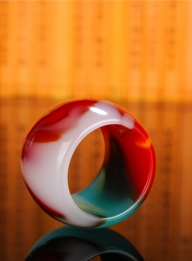 青峰玉业新疆和田羊脂玉扳指红白黄绿玉鸡血玉戒指金丝玉羊脂白玉