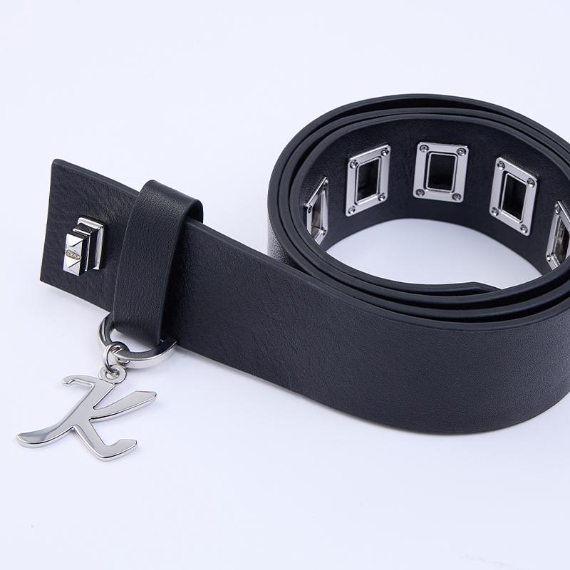 KODICE黑色牛皮革腰带皮带方形孔K字母吊坠设计款小众时尚流行 - 图2
