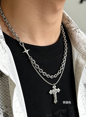 项链男潮叠戴十字架吊坠ins
