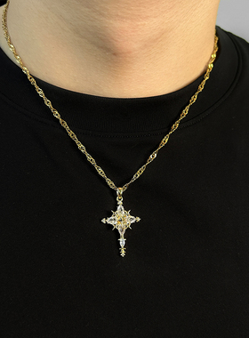 美式满十字星十字架男士锁骨链