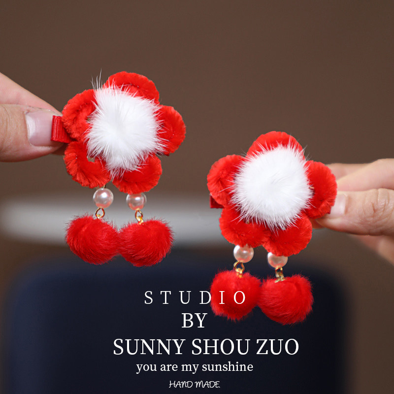 2026秋冬儿童古风对夹国风汉服小女孩蝴蝶结发夹过年红色宝宝头饰,淘宝优惠券,粉丝福利购,淘宝优惠卷