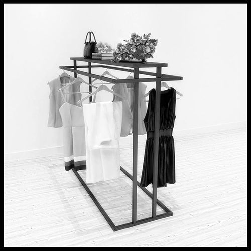 简约服装店中岛架展示架男女装双排中间货架双杠侧挂落地式挂衣架 - 图0