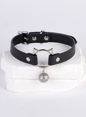 猫咪铃铛项圈女颈脖环choker锁骨链小众套装K9爱心项链puppy小圈