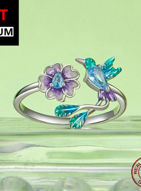 饰品跨境春季新款小鸟花朵开口戒指s925纯银可调节手饰指环饰品女