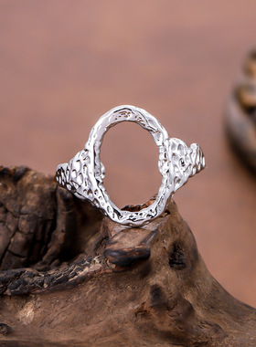 欧美嘻哈不锈钢锤纹戒指