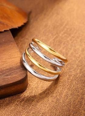 不锈钢间金线条轻奢女戒