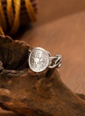 欧美八芒星油压个性钛钢戒指