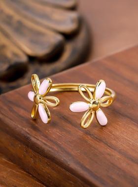 欧美滴油花朵开口戒指镀金