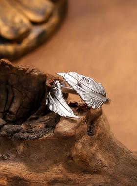 欧美风羽毛戒指女钛钢镀金