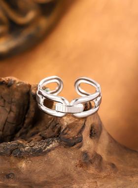 钛钢链条开口时尚女戒指