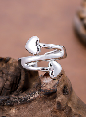 跨境不锈钢镀金爱心戒指