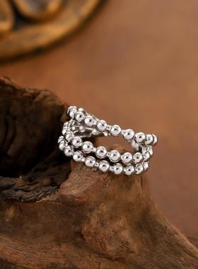 法式轻奢三层串珠女戒指