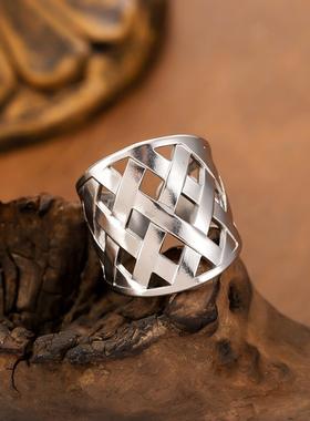 欧美几何编织拼接钛钢戒指