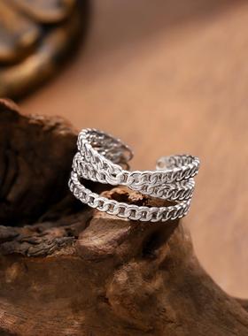 艾芙乐小清新绿色小花开口戒s925