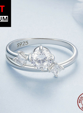 饰品跨境时尚轻奢爆闪锆石戒指s925纯银百搭镀白金百搭高级饰品女