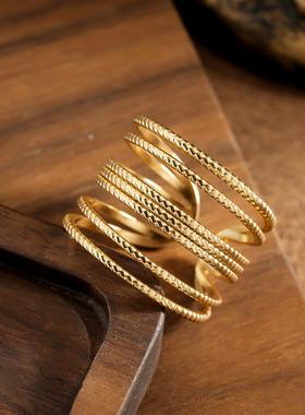 欧美小众多层线条戒指女