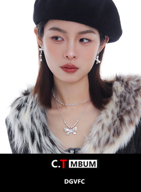 双层叠戴蝴蝶结项链女ins甜美轻