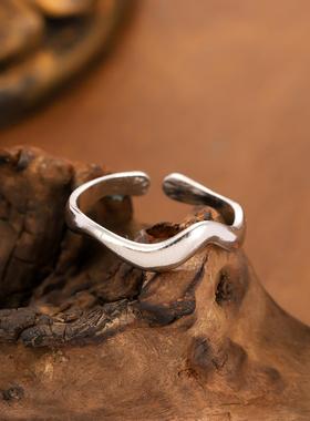 不规则波浪戒指不锈钢可调