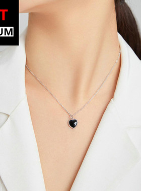 亚马逊热卖简约黑色爱心项链纯银
