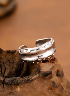 复古窄版褶皱熔岩戒指女