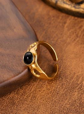 欧美简约钛钢滴油酷风指环