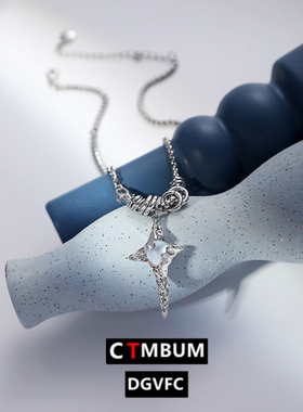 原创月光石褶皱项链女小众设计高