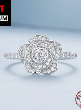 饰品跨境跨境爆款纯银饰品s925镀白金玫瑰花戒指花朵指环手饰女