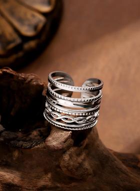 ins风镂空编织不锈钢戒指