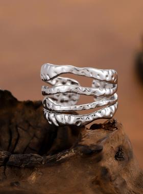 欧美简约不规则镀金钛钢戒指