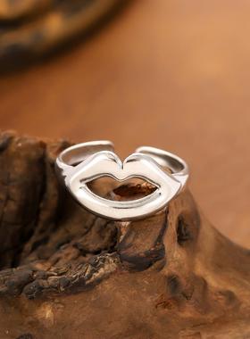 欧美风几何嘴唇钛钢女戒