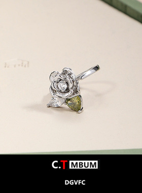 小清新玫瑰花戒指女ins风橄榄绿