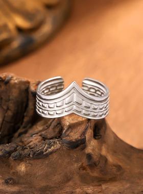 欧美钛钢V字镀金可调戒指