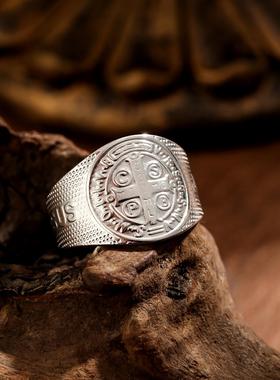 欧美复古十字架开口不锈钢戒指