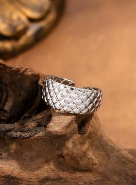 欧美复古不锈钢几何油压戒指