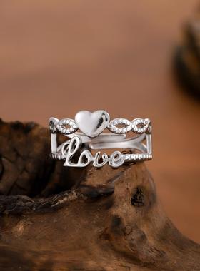 欧美爱心形钛钢开口戒指字母love可爱时尚设计感指环百搭气质首饰