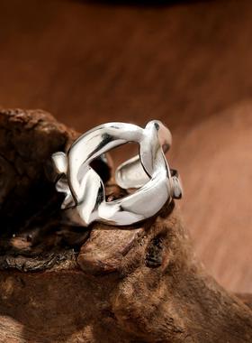 艾芙乐百搭爱心排列镂空戒指s925