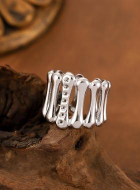 欧美简约不锈钢镶钻开口戒