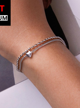 艾芙乐纯银s925简约双层爱心手链