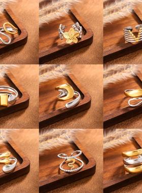 欧美风不锈钢花朵拼色戒指