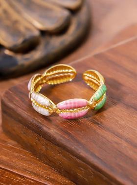 甜酷风几何红珐琅可调戒指