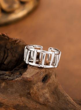 不锈钢几何镂空可调戒指