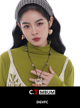 木作天使小熊吊坠项链女秋冬长款