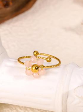 欧美镂空穿珠花朵开口戒指