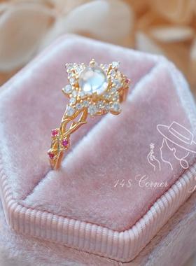 925银法式复古月光石戒指