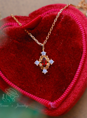 火树银花 新中式古风复古宫廷系列天然红石榴石925银镀金戒指项链