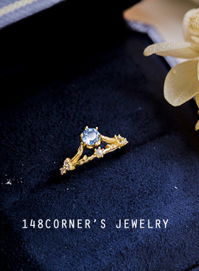 日系气质托帕石珍珠银镀金戒指