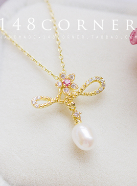 日系古典甜美风缠绕银镀金项链